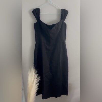 Sz 12 REFORMATION Black The Bridgton Linen Slit Dress | eBay