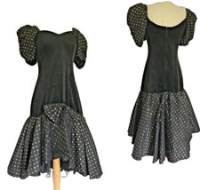Vintage Party 80's Metallic Prom Dress Balloon Sleeve Drop Waist LBD Formal