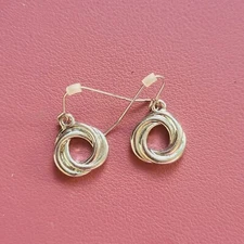 Earrings silver tone drop dangle pierced twisted hoop pre-owned 2cm
