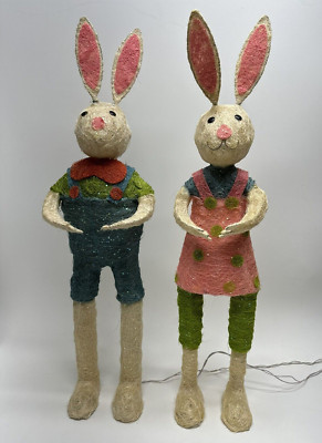 Easter Bunny 32 Inch Figures Lighted Indoor Outdoor Vintage Decor Sisal ? READ