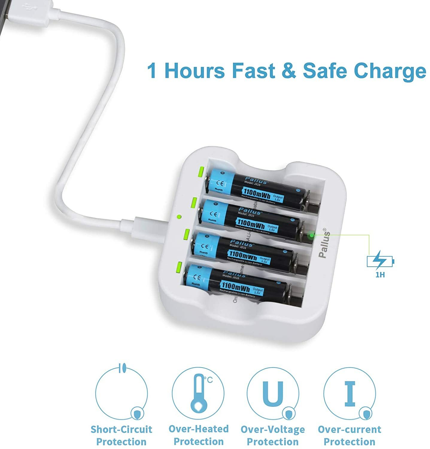 1.5V Rechargeable AAA Batteries Pallus1100mWh AAA Rechargeable Lithium Batteries