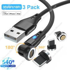 3Pack 540 Magnetic Cable For iPhone 14 13 12 11 Fast Charging Cord Lead Charger