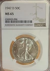1947-D NGC MS65 Walking Liberty Silver Half Dollar