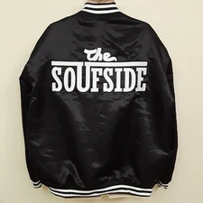 Black Satin Rapper Jacket The Soufside Men's Size 3XL Trenches Sport Spellout