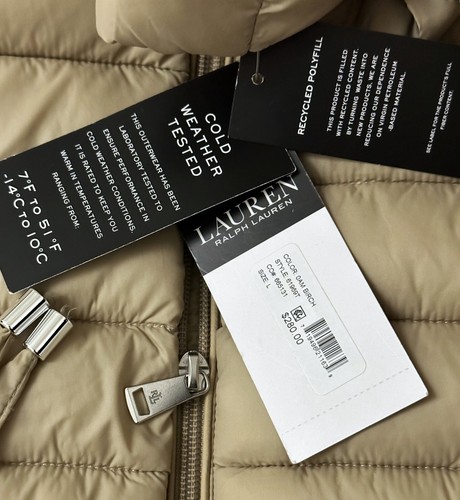 NWT$280 Lauren Ralph Lauren Birch Beige Quilted Hooded Puffer Jacket Size-L - Picture 9 of 10