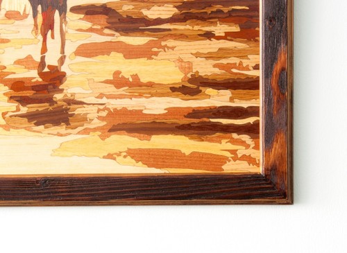 Horses rustic framed picture wall art home decor wood panel marquetry inlay - Picture 3 of 14