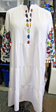 White Dress/Tunic with Bright Floral Design High Waisted, Tiered Cotton/Poly 2xl