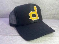 NEW UPSIDE PITTSBURGH P BLACK HAT 5 PANEL HIGH CROWN TRUCKER SNAPBACK VINTAGE