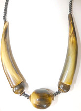 American ethnic tribal amulet carved buffalo horn necklace. 38 gr.