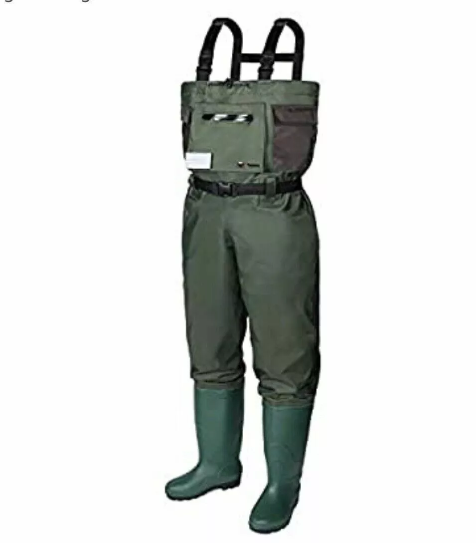 Runcl Chest Waders, Waist High Waders Breathable Nylon | Green Boot Size 7