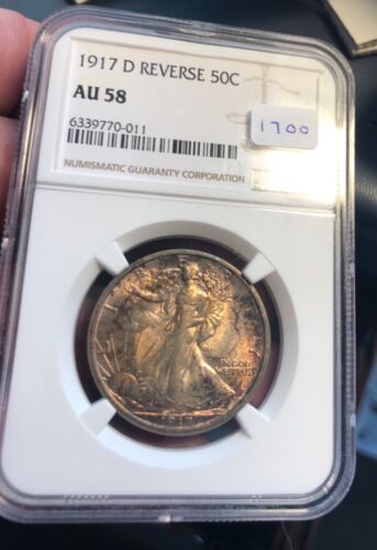 1917-d  reverse Walking Liberty half dollar  , NGC AU-58 better date - Picture 1 of 8