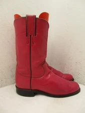 Justin L3779 Bright Pink Leather Roper Cowboy Boots Womens Size 4.5 B USA