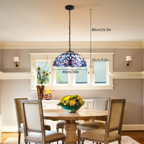 Tiffany Style Ceiling Light Stained Glass Pendant Hanging Lamp Fixture Art Decor - Picture 12 of 15