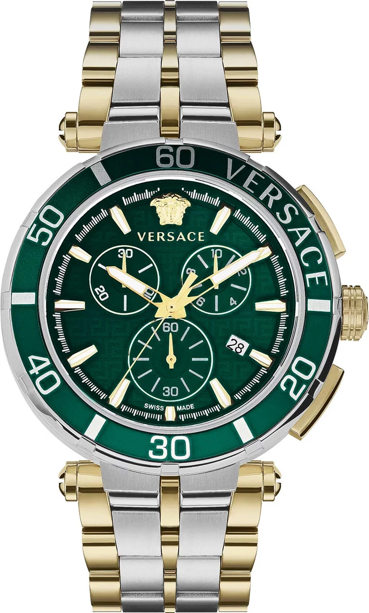Versace VE3L00422 Greca Chrono green silver gold Stainless Steel Men s Watch NEW