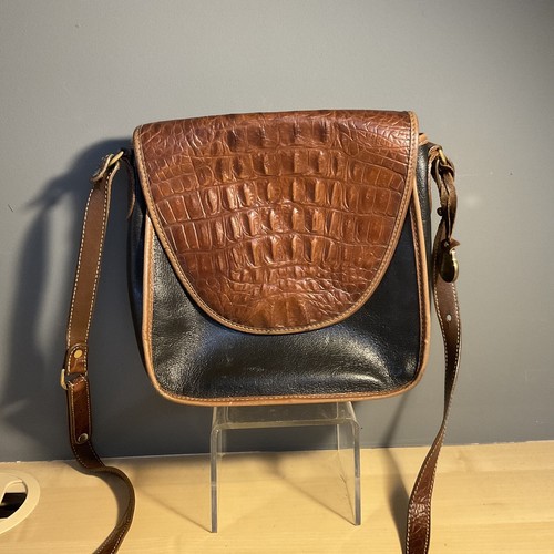 Brahmin Black & Brown Leather Croc Print Crossbody Bag Handbag eBay