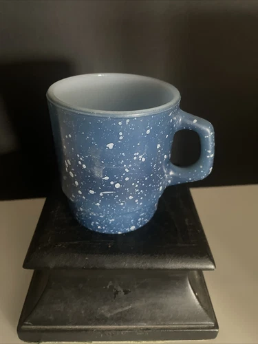 Vintage Anchor Hocking Fire King Speckled Blue Stackable Coffee Mug Cup