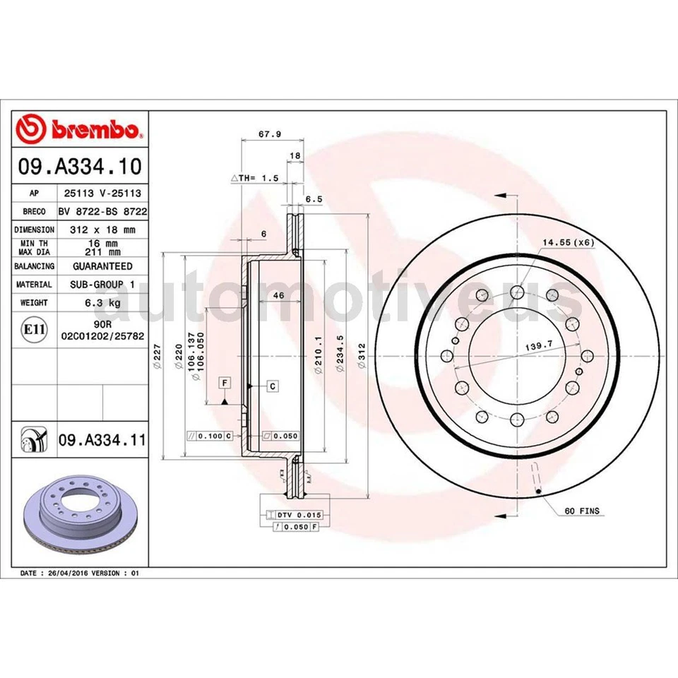 Juego de pastillas de freno de disco trasero rotor de freno de disco 3X Brembo para Toyota 4Runner 2003 2004 Foto 4 de 4