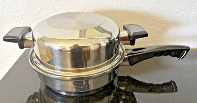 Kitchen Craft West Bend 9  Skillet w/ Dome Lid Waterless Stainless Fry Pan USA