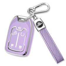 for GMC Key Fob Cover with Keychain Soft TPU 5-Buttons Chrome Purple
