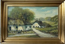 Ölbild Landschaft mit Bauernhof Landhaus Soeberg signiert Bilderrahmen Gold