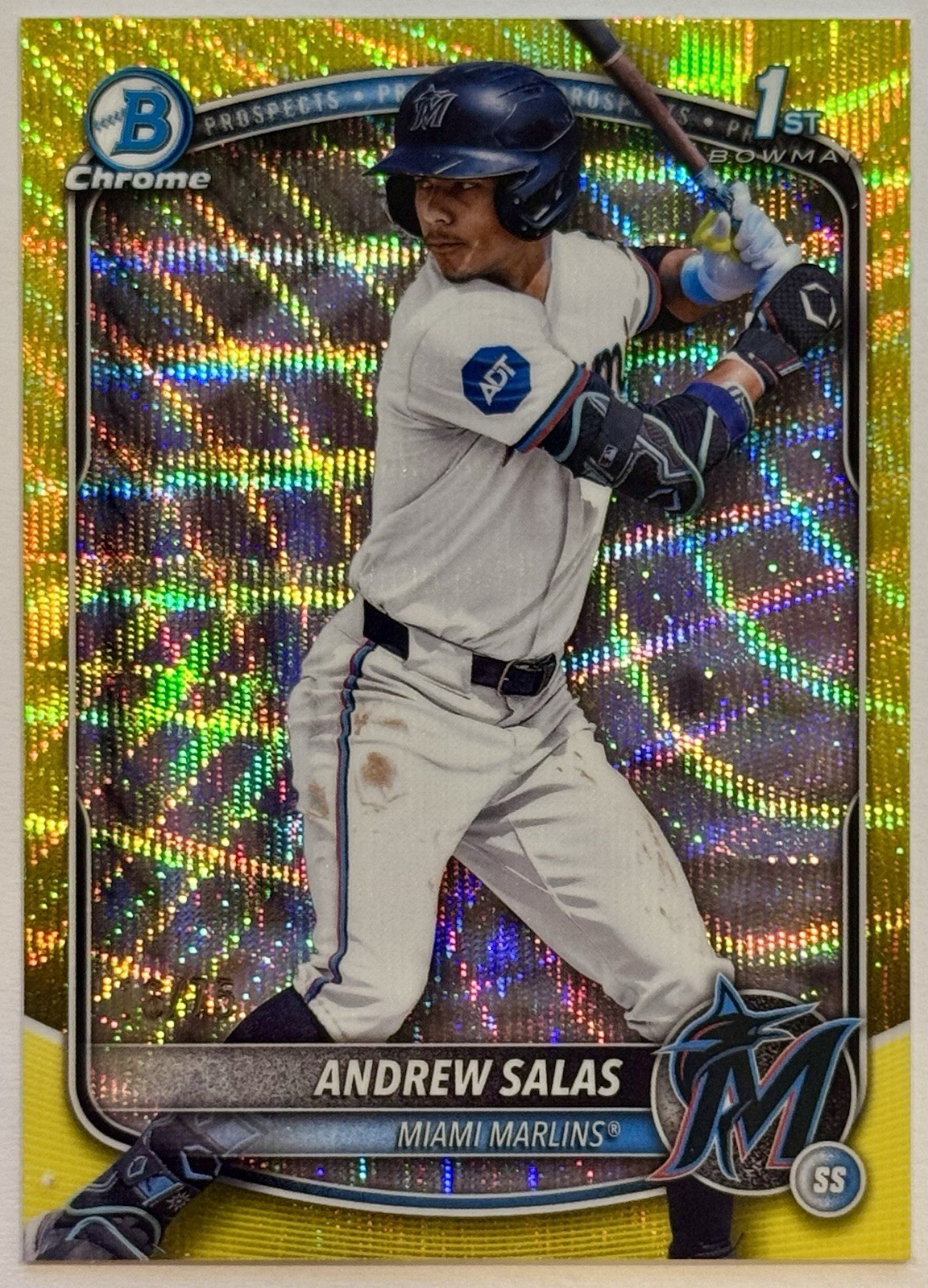2025 Bowman Chrome Andrew Salas 1st Yellow Wave Refractor #16/75 BCP-156 Marlins