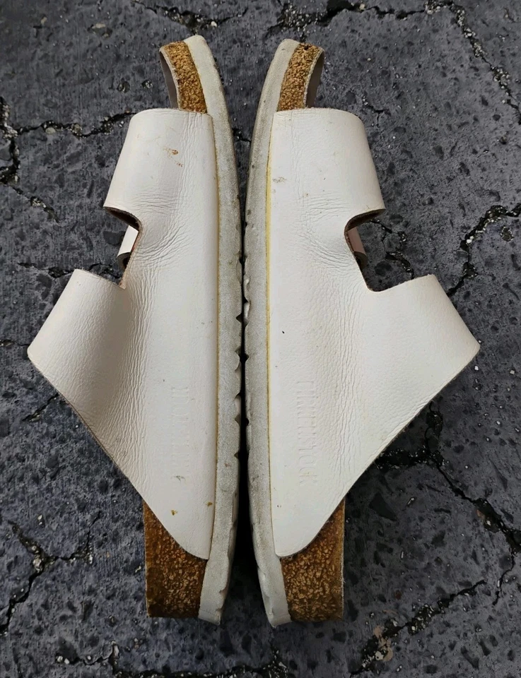 Birkenstock 亚利桑那大扣银色 EU37 美国 W6 M8 天然白色皮革  — 第 3/4 张图片