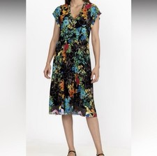 Johnny Was Dress Women S Black Colorful Floral Nero Sequenced Tiered Tea Length