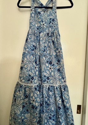 Joie Medium Sky Blue Floral Lace Halter Midi Dress Boho Criss Cross Medium