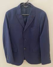 MASSIMO DUTTI Blazer Mens Blue Linen Cotton Jacket Size 40