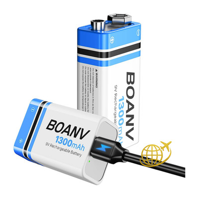 9V Blockbatterie Akkus Set 2 Stück 1300mAh Wiederaufladbar mit USB-C