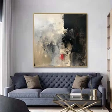 Abstract Hand Painted Oil Painting on Canvas Modern Black Gray Wall Art
