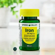 Spring Valley Iron 65mg Dietary Supplement Tablets for General Health 100 Ct.
