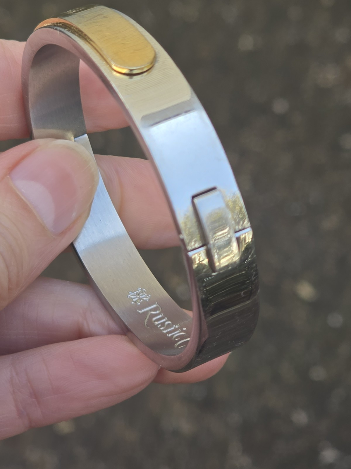 Rustic Cuff Sally Personalized Two Tone Silver Go… - image 5