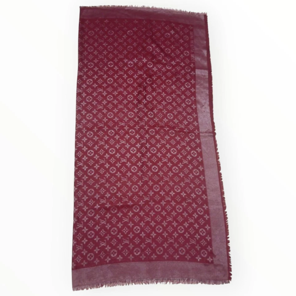 Louis vuitton red denim shawl lv monogram wool silk shawl warp M75748 - Image 4 of 4