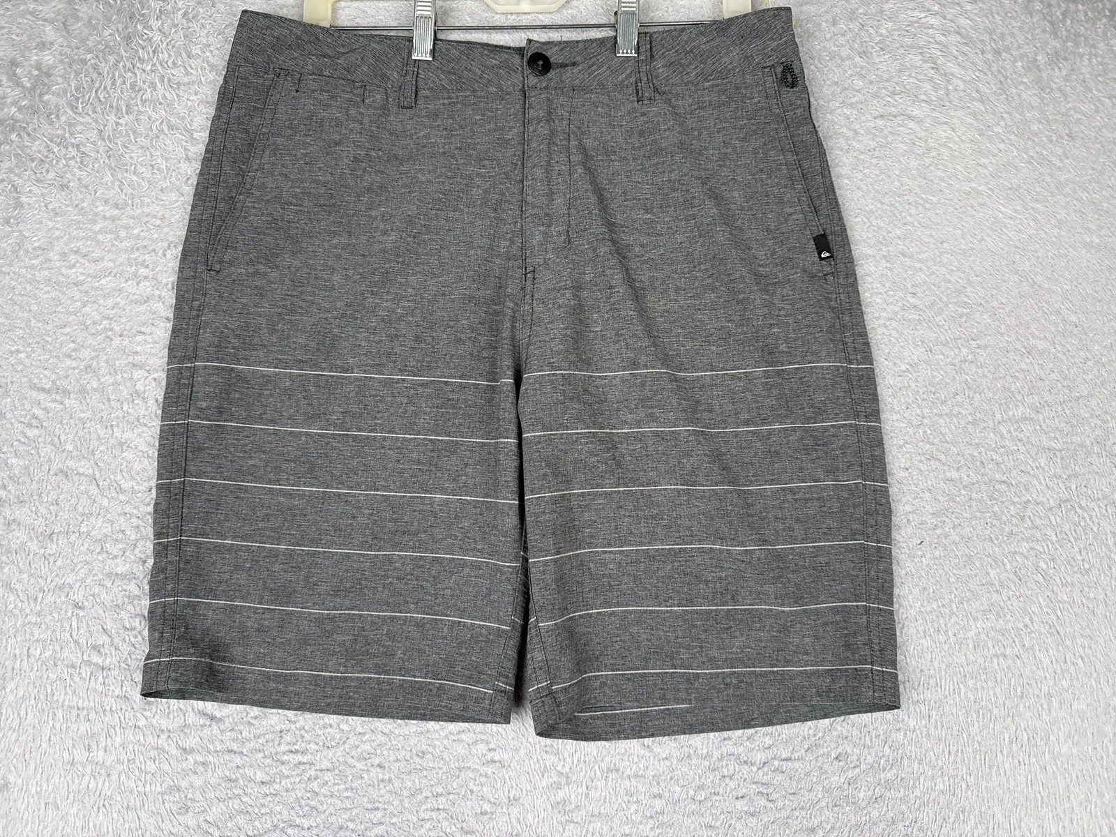 Quiksilver Amphibian Chino Shorts Mens 35 Gray Striped 9 Inseam Quick Dry