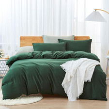 Duvet Cover Queen,Washed Microfiber Dark Green Queen Size Duvet Cover Set,Solid
