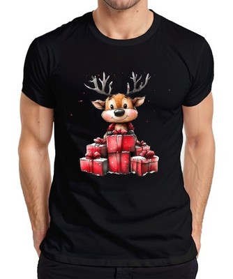 Christmas Reindeer With Gifts Cute Watercolour Kids Mens T-Shirt