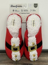 NWT Dearfoams Red Santa Christmas Slippers, Memory Foam, Men  s 7-8 Women  s 9-10