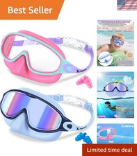 2 Pack Kids Swim Goggles with Nose Cover for 3-12 Anti-UV Anti-Fog Pool Water...