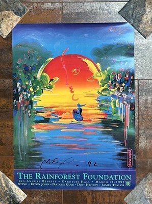 1992 PETER MAX Better World HAND SIGNED POSTER Sting Elton Taylor HISTORY & LOA!