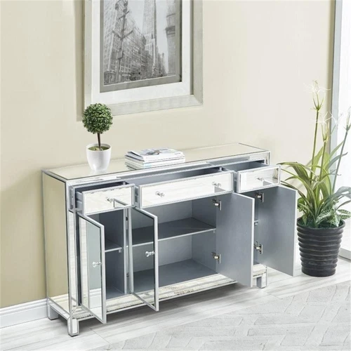 Elegant Decor Reflexion 4 Door 56" Mirrored Buffet Cabinet in Antique Silver - Picture 8 of 11