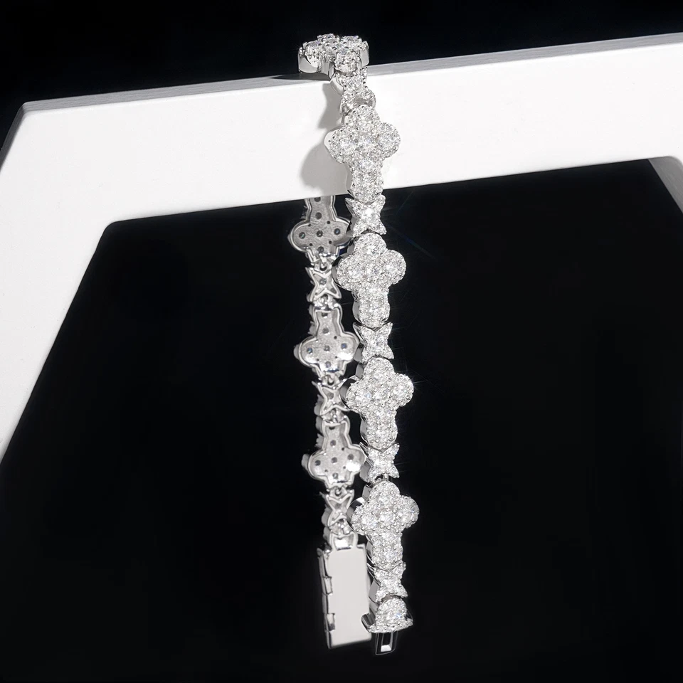 Pulsera de eslabones cruzados de moissanita helada color D de 10/13 mm joyería de plata de ley 925 Foto 4 de 4