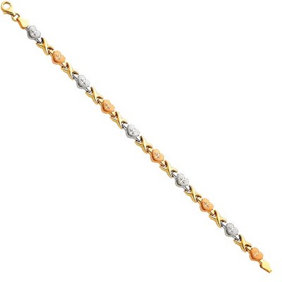 Massives 14k Tri-Color Gold 3C Light Stampato Armband 7,25'' Damen 4,68g