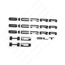 Gloss Black SIERRA HD SLT Door Rear Emblems  2019-26 GMC SIERRA HD 2500HD 3500HD