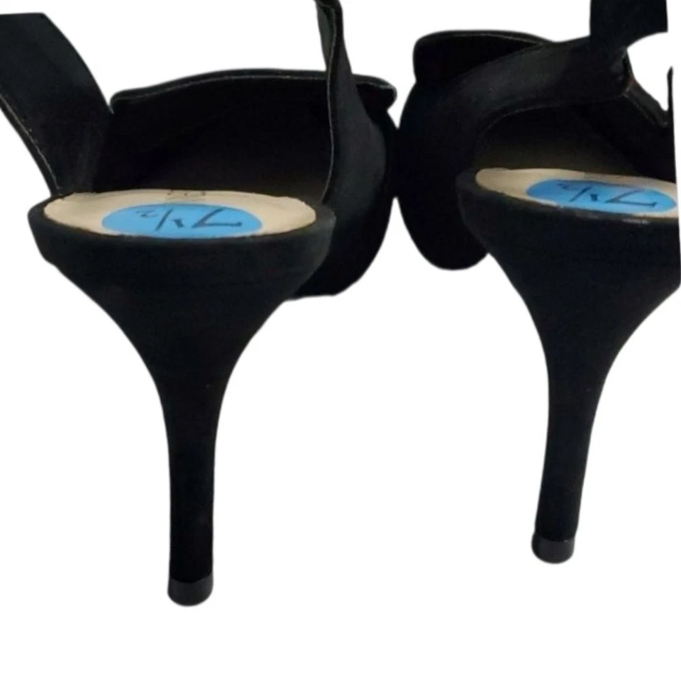 Nine West Shoes womens Size 7-1/2 7.5 Black Suede Like Slingback Pumps Buckle - Image 3 of 4