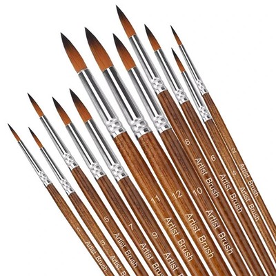 12 Stück Künstler Pinsel Set Profi Pinsel Holz Öl Acryl Aquarell