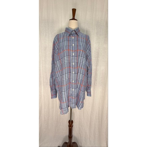 Etro, Vintage ETRO Milano Men Blue Plaid Check Cotton Button Down Long Sleeve 42