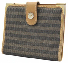 Vintage Authentic Fendi Classic Leather Pequin Card Slot Wallet