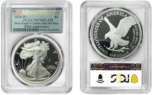 2026 W Silver Eagle $1 Liberty Bell Privy PCGS PR70DCAM AR Milk Spots #695