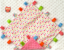 NEW, Double Minky Heart Minky Pink Minky Tag Taggie Security Blanket